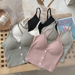 Bustiers & Corsets Bralette Women's Beautiful Back Underwear Button Design Suitable For Internal And External Wear With Chest Pad Tube Crop