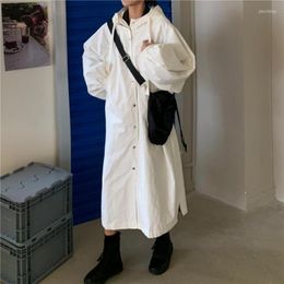Women's Trench Coats Women's Women White Solid Hooded Single Breasted Bat Sleeved Casual All-match Fashion Korean Style Womens Ulzzang