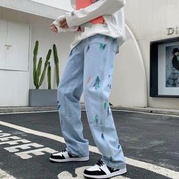 Men's Jeans Men's Fashion Ink Splash Hip Hop Men Wide Pants High Street Straight Baggy Women Casual Denim Trousers Pantalon