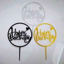 Festive Supplies Cake Toppers Happy Birthday Wedding Gold Silver Cupcake Acrylic Topper Flags Baby Shower Baking DIY Party Decor Xmas