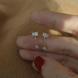 Stud Earrings 925 Sterling Silver Korean Simple Temperament Geometric Zircon Women Plating 14k Gold Wedding Jewellery