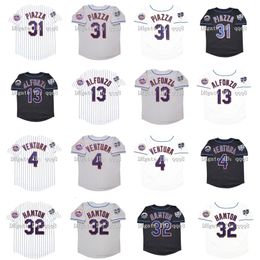 GlaVintage 2000 Baseball Jersey Mike Piazza 13 Edgar Alfonzo 4 Robin Ventura 32 Mike Hampton White Grey Black Jerseys