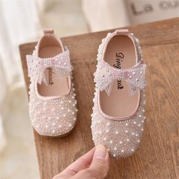 Sneakers Girls Single Princess Shoes Pearl Shallow Children s Flat Shose Kid Baby Bowknot Spring Autumn B207 220920