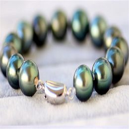 tahitian pearls jewelry UK - Fine pearl jewelry Tahitian peacock green South black pearl bracelet sea water pearls 10-11mm 7-8 very strong light pole slightly flaw285L