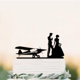 Festive Supplies Design Plane Style Bride And Groom Wedding Cake Topper Black Acrylic Decorating Decoration