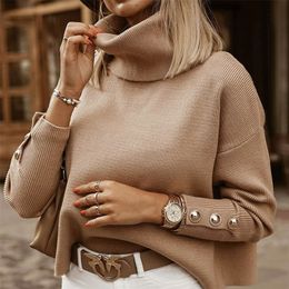 Women's Sweaters Plus Size Womens Sweaters Fashion Women's Turtleneck Pullovers Button Long Sleeve Loose Knitted Sweater Tops for Women 220920