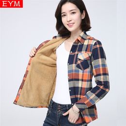 Women's Jackets Winter Warm Women Plus Velvet Thicke Plaid Shirt Style Coat Jacket Brand Woman Clothes Fleece Tops Female Casual Outerwear 220919