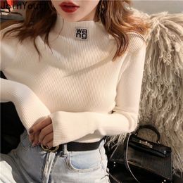 Women's Sweaters JoinYouth Half Turtleneck Pullovers Solid Appliques Autumn Winter All Match Women Sweaters Slim Pull Femme Fashion J261 220920