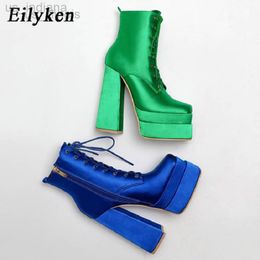 Boots Eilyken Autumn Winter Women Motorcycle Ankle Fashion Platform Wedges Satin High Heels Female Party Prom Chunky Shoes L220916