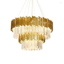 Chandeliers Golden Art Deco Postmodern Stainless Steel Crystal Chandelier Lighting Lustre Suspension Luminaire Lampen For Foyer Bedroom