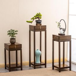 Hooks Chinese Style Floor Flower Rack Solid Wood Living Room With Drawing Stand Indoor Potted Plant Shelf