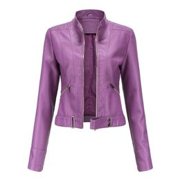 Women's Leather Faux Fashion Jacket Women Moto Biker Motorcycle Female Coat Purple Black Coffee Red Autumn Spring Veste Cuir Femme 220919