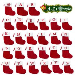 Christmas Socks Lettering Initials Snowflake Pattern Knit Cartoon Stockings Present Cloth Xmas Gift Container Decorative Bag