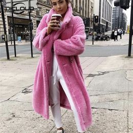 Women's Fur Faux Pink Long Teddy Bear Jacket Coat Winter Thick Warm Oversized Chunky Outerwear Overcoat Lambswool Coats 220919