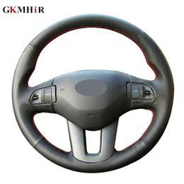 Hand Embroidered Steering Wheel Black Faux Leather Steering Wheel Cover For Kia Sportage 3 20112014 Kia ceed 2010 J220808