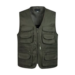 Men's Vests Men Multi-Pocket Classic Waistcoat Male Sleeveless Unloading Solid Coat Work Vest Pographer Tactical Mesh Vest Jacket 220919