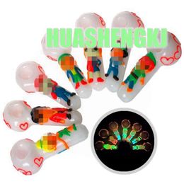 Cool Thick Glass Pipes Colorful Glow In The Dark Portable Spoon Bowl Dry Herb Tobacco Filter Bong Handpipe Handmade Oil Rigs Smoking Cigarette Holder DHL
