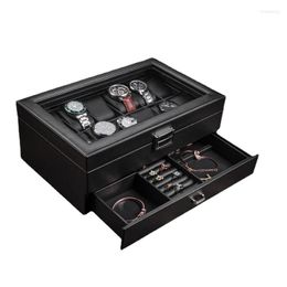 Watch Boxes Carbon Fibre Box Leather Jewellery Storage Ring Bracelet Black Case Organiser Display Pillows Gift Ideas