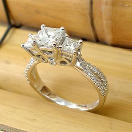 three stone wedding band UK - Cluster Rings Hollow Three-stone Zircon Ring Silver Color Engagement Wedding Band For Women Men Promise Party Jewelry Gift