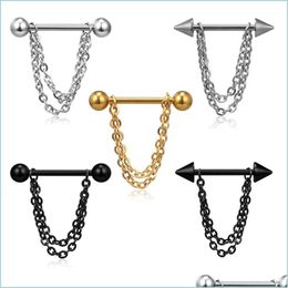 Nipple Rings 2Pcs/Set Stainless Steel Link Pierced Nipple Breast Rings Nail Barbell Chain Pendant Body Piercings Jewellery 5 Styles 84 Dhcbh