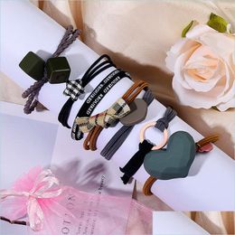 Hair Rubber Bands 8Pcs/Set Women Girls Hair Rubber Bands Ponytail Holder Elastic Resin Heart Star Bow Cube Charm Fashion Rope With St Dhnh7