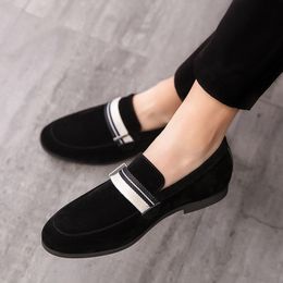 Men's Shoes Loafers Nubuck Leather Fashion Ribbon Round Toe Flat Heel Classic Office Professional Comfortable One Foot Casual Size 38-48