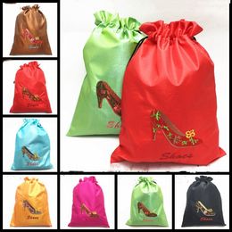 30pcs Fine Embroidery High heel Carry Protective Bag for Shoes Travel Satin Dust Bags Women Shoe Pouch Drawstring Reusable Storage Pouches with lined