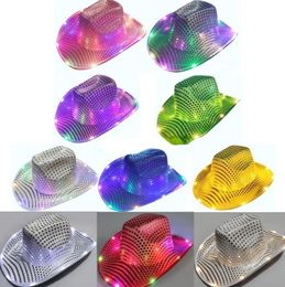 Party Hats Space Cowgirl LED Hat Flashing Light Up Sequin Cowboy Hats Luminous Caps Halloween Costume Wholesale CC
