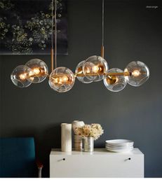 Pendant Lamps Modern Clear Gray Glass E27 Led Chandelier Gold Black Metal Straight Lighting Adjustable Dining Room Suspend Lamp