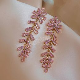 Sweet Pink Crystal Tassel Dangle Earring For Women Korean Fashion Romantic Drop Earrings Girl Wedding Party Jewellery