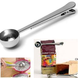 Scoop with Clip 2 in 1 Stainless Steel Spoon and Bag Clip for Measuring Coffee Tea Protein Powder Instant Drinks BBE14270