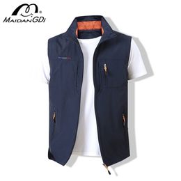 Men's Vests MAIDANGDI Men's Waistcoat Jackets Vest Summer Solid Color Stand Collar Climbing Hiking Work Sleeveless With Pocket 220919