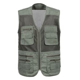 Men's Vests Large Size Mesh Quick-Drying Vests Male with Many Pockets Mens Breathable Multi-pocket Fishing Vest Work Sleeveless Jacket 220919