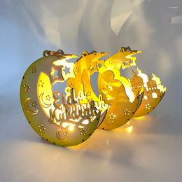 Party Decoration EID Mubarak Wooden Pendant LED Light Ramadan Moon Hanging Lamp Decorations Islamic Muslim Festive Home Decor