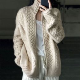 Women s Knits Tees Autumn And Winter Thick Turtleneck Cashmere Knitted Cardigan Loose Wool Sweater Larg Size Female Jacket Top 220919