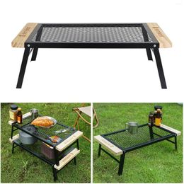 Camp Furniture Iron Outdoor Folding Mini Net Table Camping BBQ Backyard Desk With Anti-Scald Wooden Handle