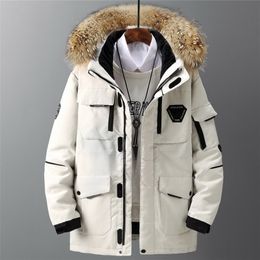 Men's Down Parkas engrosse Jacket com grande colar de pele real parka quente -30 graus homens casuais impermeabilizados tamanho de inverno 3xl 220919