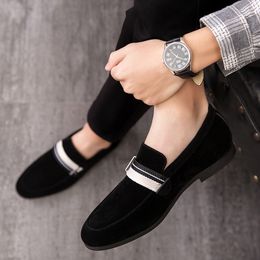 Men's Shoes Loafers Nubuck Leather Fashion Braided Belt Round Toe Flat Heel Classic Office Professional Comfortable One Foot Casual Size 38-48