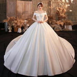 Wedding Dress Vestido De Noiva Simple Dresses Classic Satin Gown Lace Up Ball Plus Size Robe Mariee