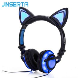 Headsets JINSERTA 2020 Cat Ear headphones LED Ear headphone cat earphone Flashing Glowing Headset Gaming Earphones for Adult and Children T220916