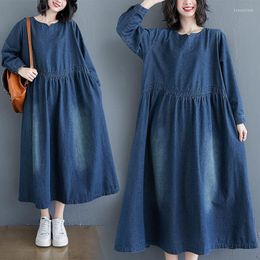 Casual Dresses Denim Dress Female Long Sleeve 2022 Spring And Autumn Korean Loose Large Size Clothing Women Jeans Shirt Robes Y1219