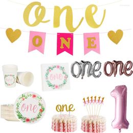 Party Decoration Baby 1st Birthday One Banner Cake Topper Disposable Tableware First Balloon Shower Supplies