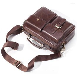 Briefcases High Quality Men's Briefcase Genuine Leather Business Handbags Men Shoulder Messenger Bag For Cross Body Vintage Wax Cowhide