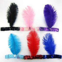 20pcs lot 10 Colours Hair Accessories Women Head Band Beaded Sequin Flapper Feather Headband Headpiece Party 2056 E3