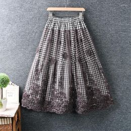 Skirts 2022 Spring Women Cotton Linen Skirt Japan Style Mori Girl Fresh Elastic Waist Organza Embroidery Long