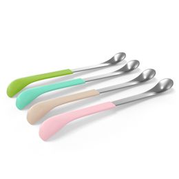 2 in 1 Baby Feeding Spoon Double Head Stainless steel and Safe Silicone Spoons for Newborn Feeding Utensils Scoop