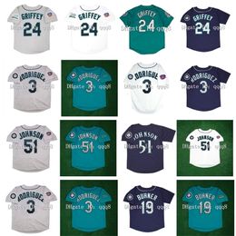 Gla1997 Retro Seattle 24 Ken Griffey Jr. Jersey 51 Randy Johnson 3 Alex Rodriguez 11 Edgar Martinez 35 Rickey Henderson 19 Jay Buhner Vintage