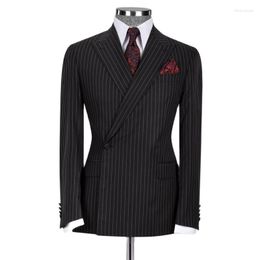 Men's Suits Classic Formal Men 2 Piece Slim Fit Single Breasted Black Stripe Business Male Blazer Sets Wedding Groom Costume Homme Set