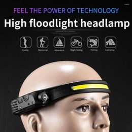 Headlamps Sensor Headlamp COB LED Head Lamp USB Rechargeable Torch 5 Lighting Modes Light With Built-in Battery