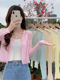 Women's Sweaters Vest Women Vhals Solid Single Button Slim Knitted Thin Tops Female Korean Style Simple Trendy Long Sleeves Sun Protection J220915